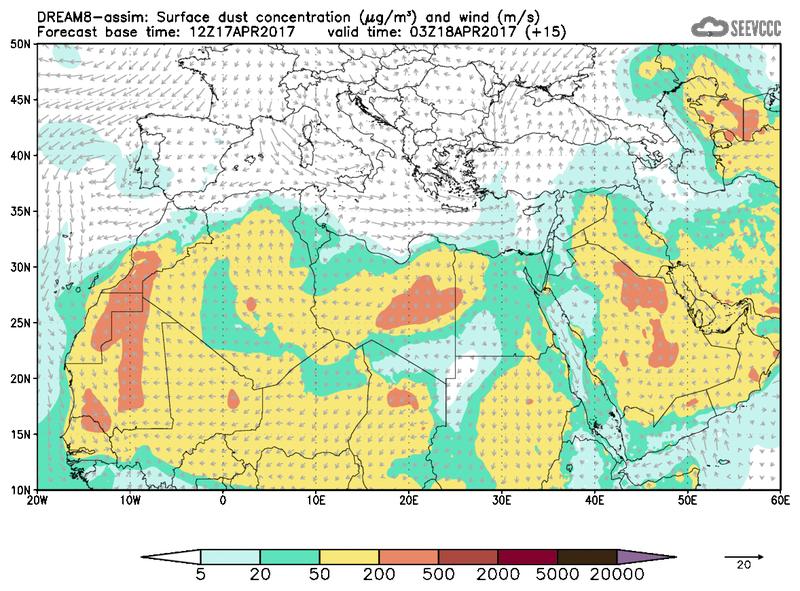 Surface dust concentration and wind at T03