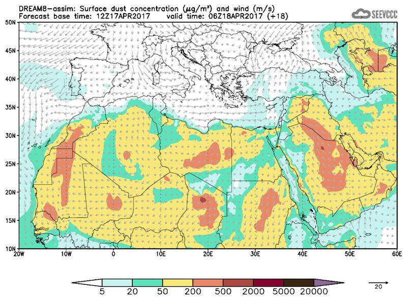 Surface dust concentration and wind at T06