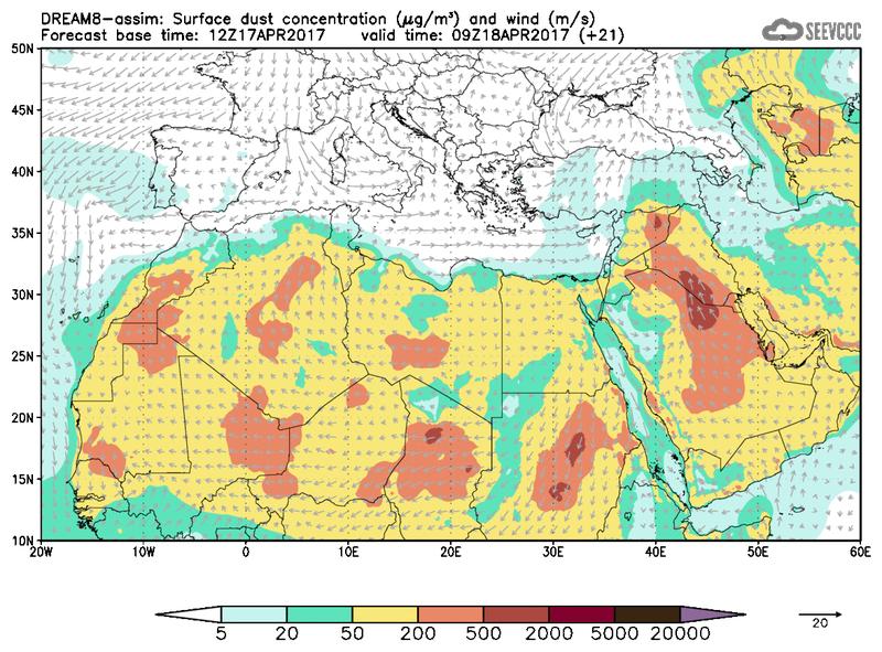 Surface dust concentration and wind at T09