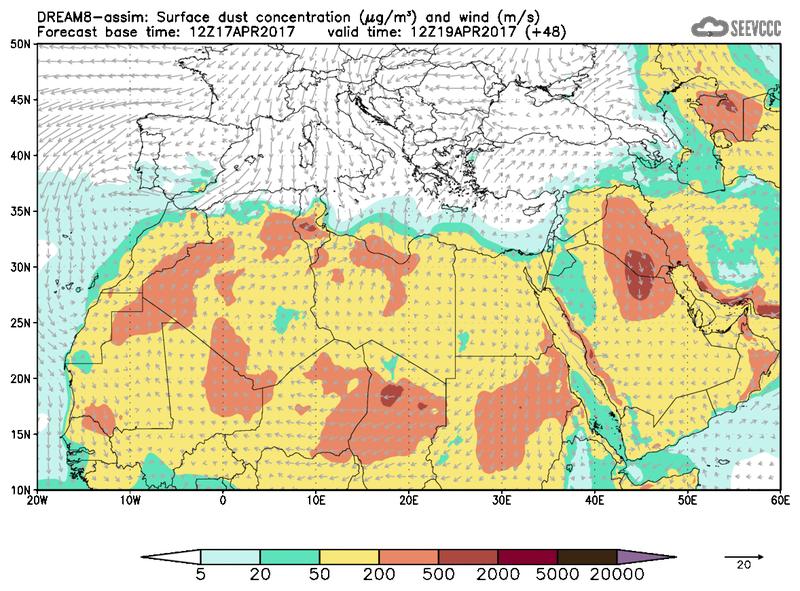 Surface dust concentration and wind at T36