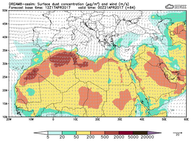 Surface dust concentration and wind at T72