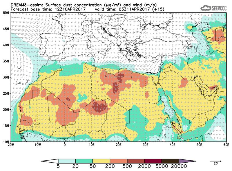 Surface dust concentration and wind at T03