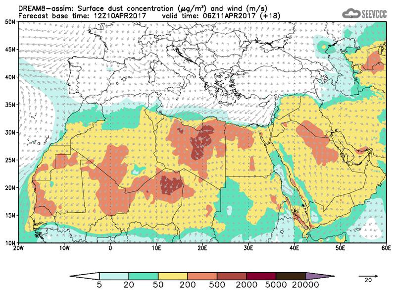 Surface dust concentration and wind at T06