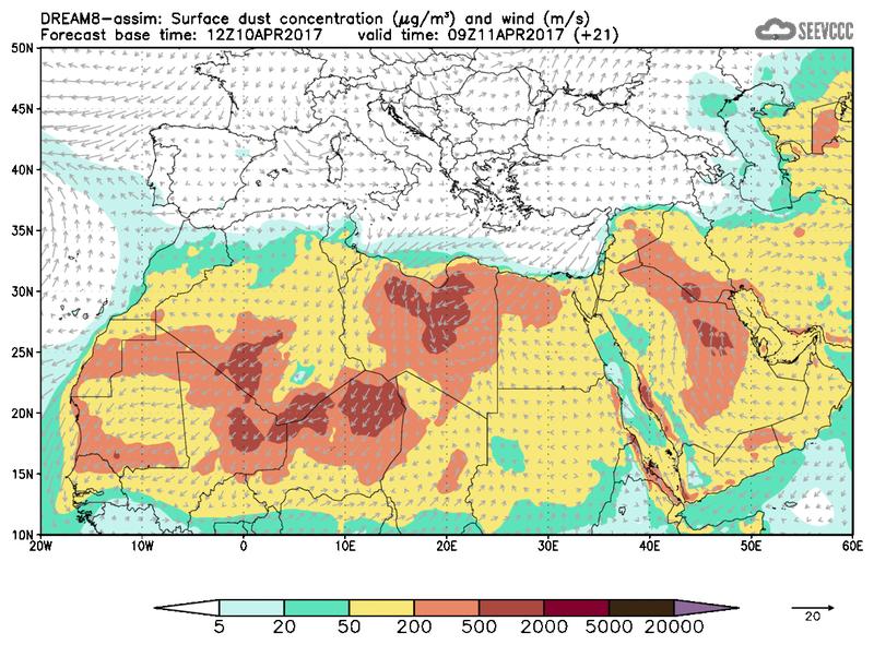 Surface dust concentration and wind at T09