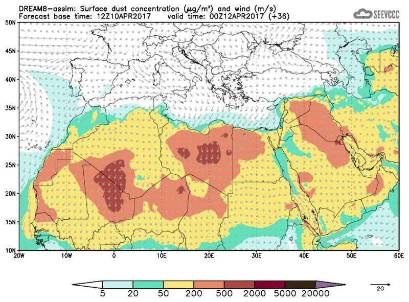 Surface dust concentration and wind at T24