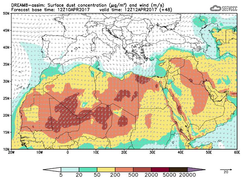 Surface dust concentration and wind at T36