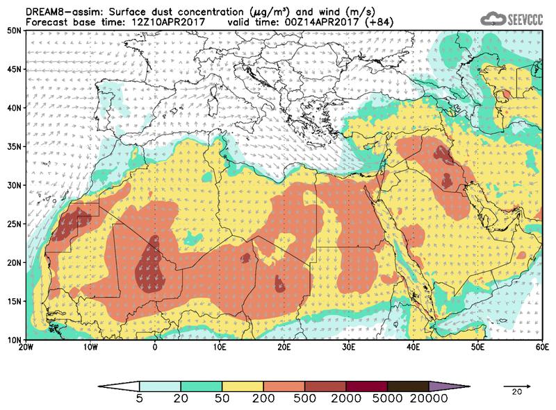 Surface dust concentration and wind at T72