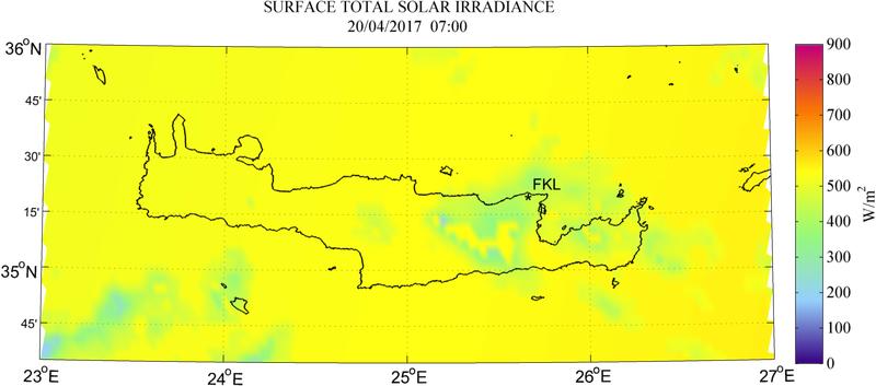 Surface total solar irradiance - 2017-04-20 07:00