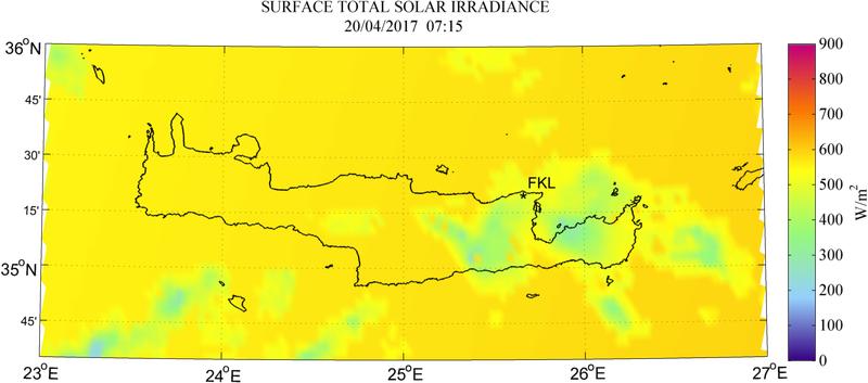 Surface total solar irradiance - 2017-04-20 07:15