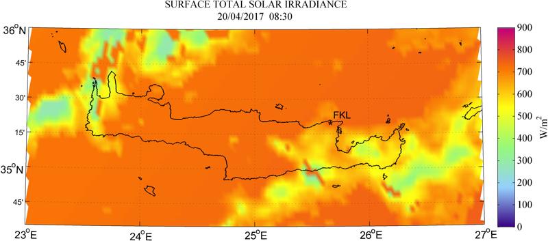 Surface total solar irradiance - 2017-04-20 08:30