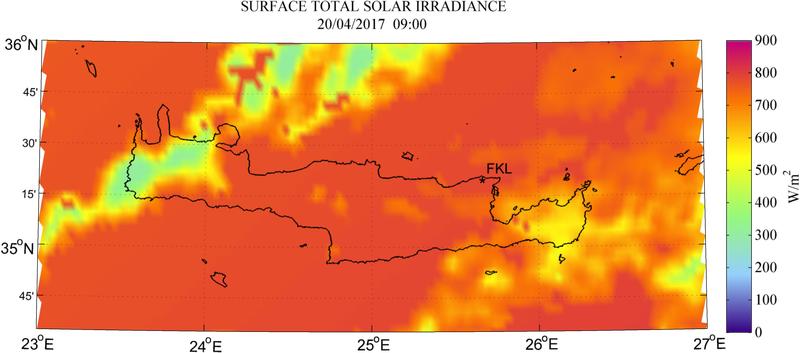 Surface total solar irradiance - 2017-04-20 09:00