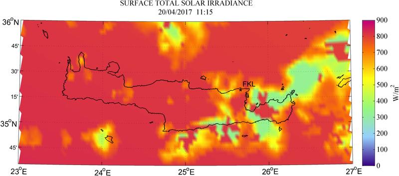 Surface total solar irradiance - 2017-04-20 11:15