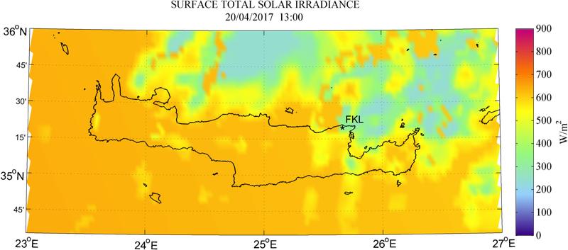 Surface total solar irradiance - 2017-04-20 13:00