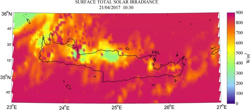 Surface total solar irradiance - 2017-04-21 10:30