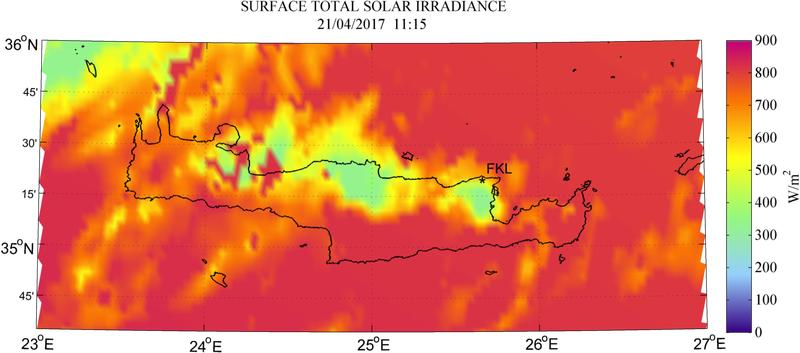 Surface total solar irradiance - 2017-04-21 11:15