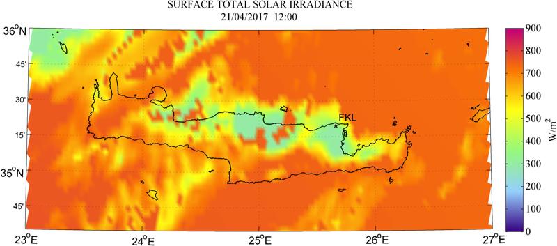 Surface total solar irradiance - 2017-04-21 12:00