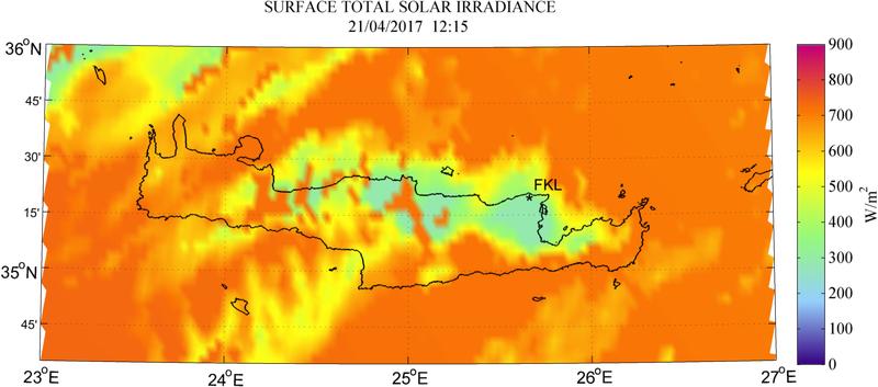 Surface total solar irradiance - 2017-04-21 12:15