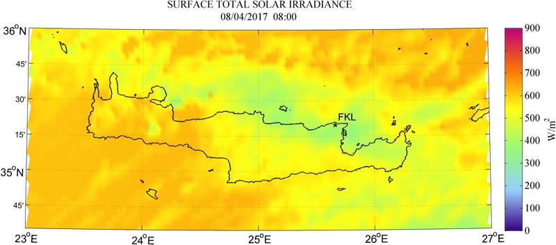 Surface total solar irradiance - 2017-04-08 08:00