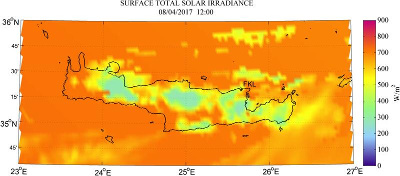 Surface total solar irradiance - 2017-04-08 12:00