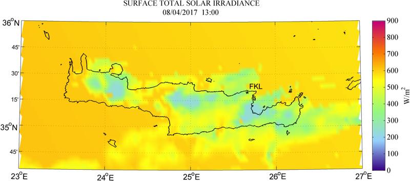 Surface total solar irradiance - 2017-04-08 13:00