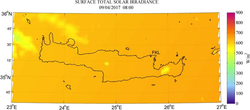 Surface total solar irradiance - 2017-04-09 08:00