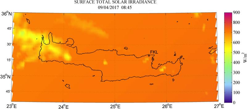 Surface total solar irradiance - 2017-04-09 08:45