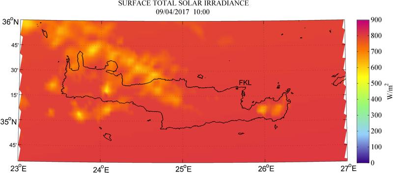 Surface total solar irradiance - 2017-04-09 10:00