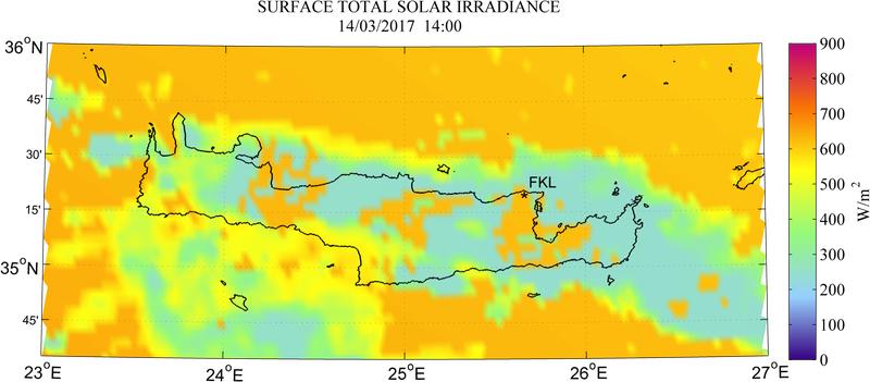 Surface total solar irradiance - 2017-03-14 12:00