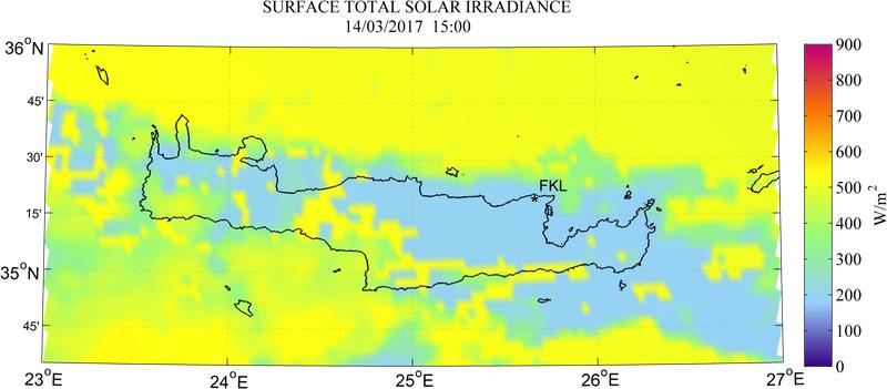 Surface total solar irradiance - 2017-03-14 13:00