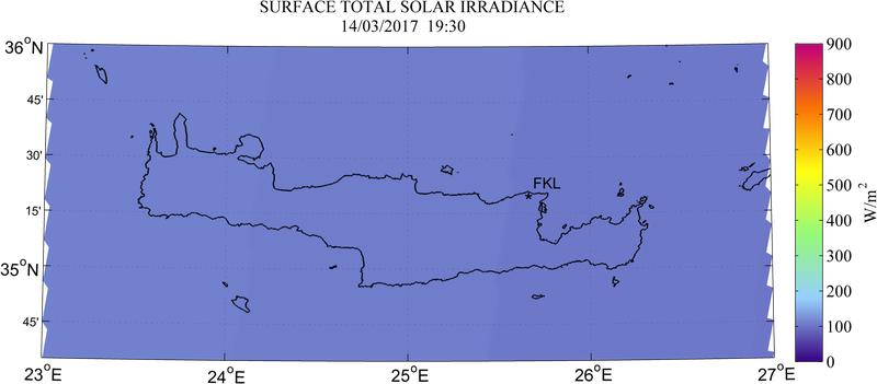 Surface total solar irradiance - 2017-03-14 17:30