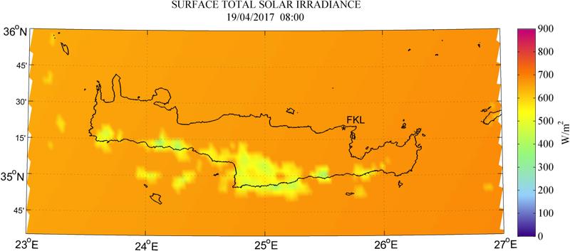 Surface total solar irradiance - 2017-04-19 08:00