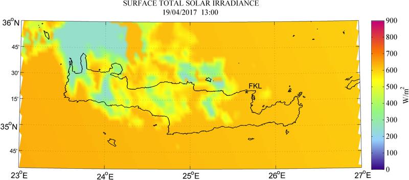 Surface total solar irradiance - 2017-04-19 13:00
