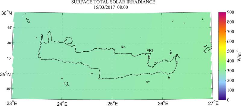 Surface total solar irradiance - 2017-03-15 06:00