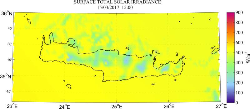 Surface total solar irradiance - 2017-03-15 13:00