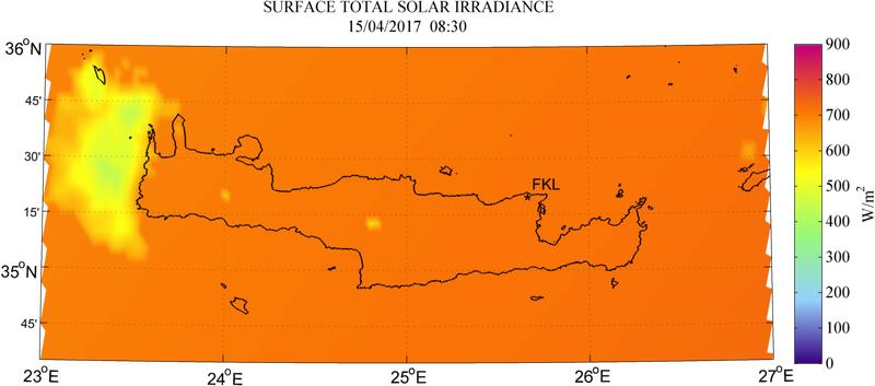 Surface total solar irradiance - 2017-04-15 08:30