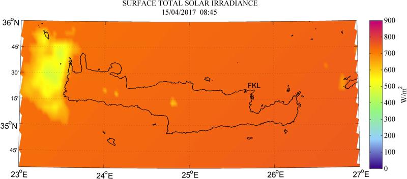 Surface total solar irradiance - 2017-04-15 08:45