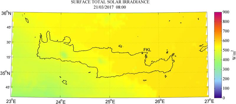 Surface total solar irradiance - 2017-03-21 08:00