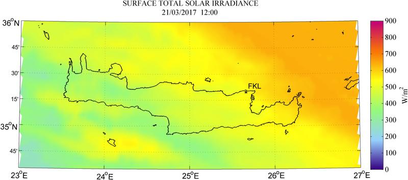 Surface total solar irradiance - 2017-03-21 12:00