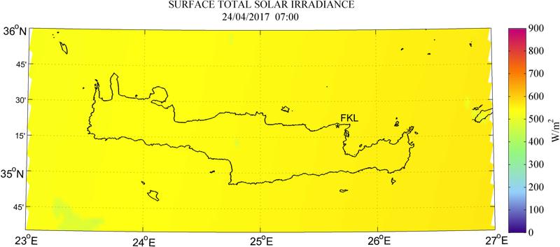 Surface total solar irradiance - 2017-04-24 07:00