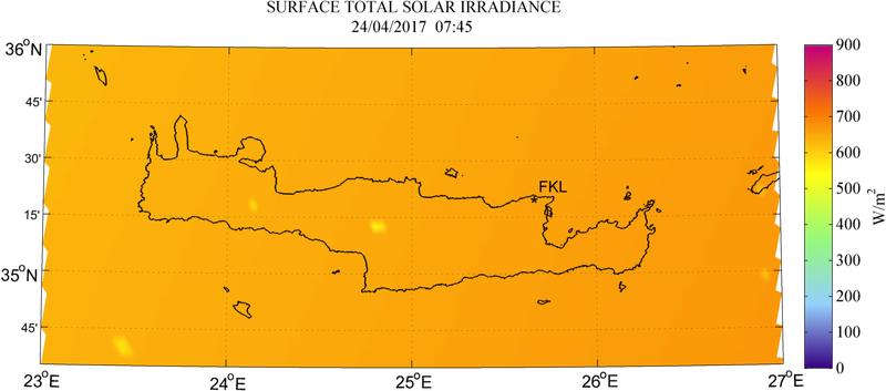 Surface total solar irradiance - 2017-04-24 07:45