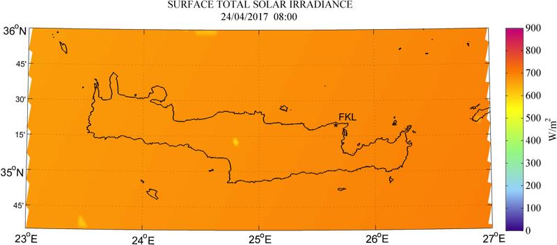 Surface total solar irradiance - 2017-04-24 08:00