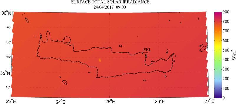 Surface total solar irradiance - 2017-04-24 09:00
