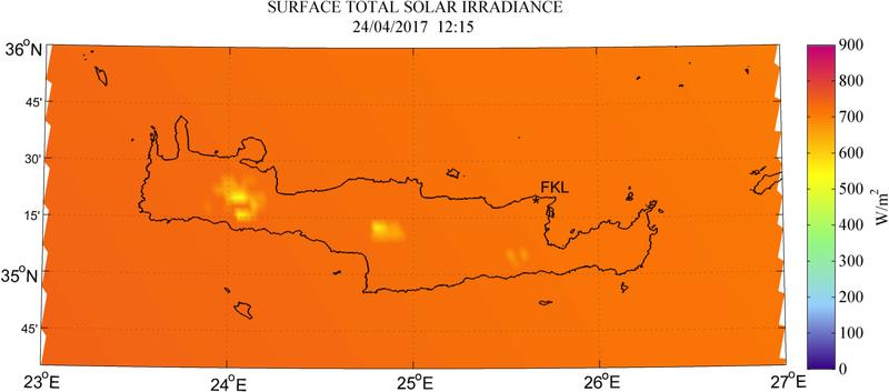 Surface total solar irradiance - 2017-04-24 12:15