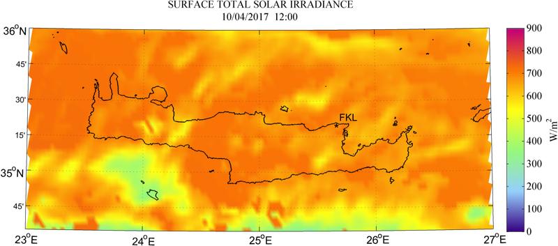 Surface total solar irradiance - 2017-04-10 12:00