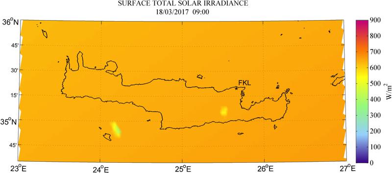 Surface total solar irradiance - 2017-03-18 09:00