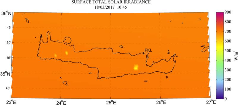 Surface total solar irradiance - 2017-03-18 10:45
