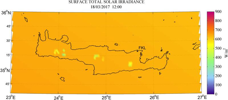 Surface total solar irradiance - 2017-03-18 12:00
