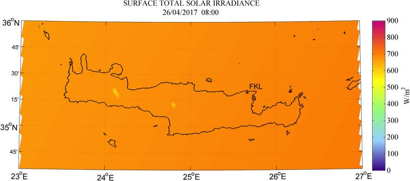 Surface total solar irradiance - 2017-04-26 08:00
