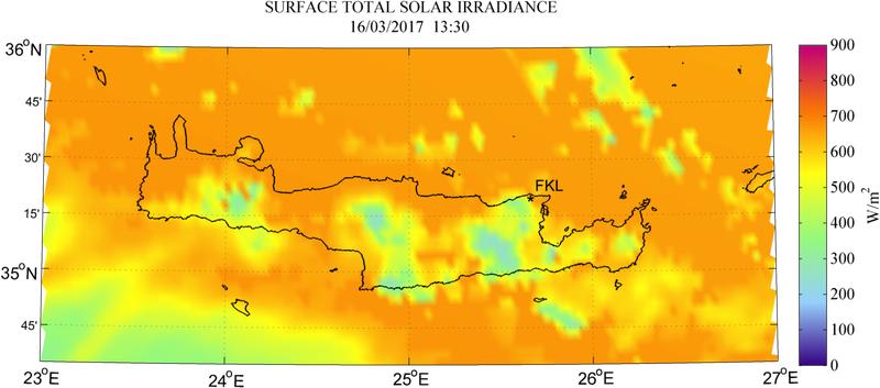 Surface total solar irradiance - 2017-03-16 11:30