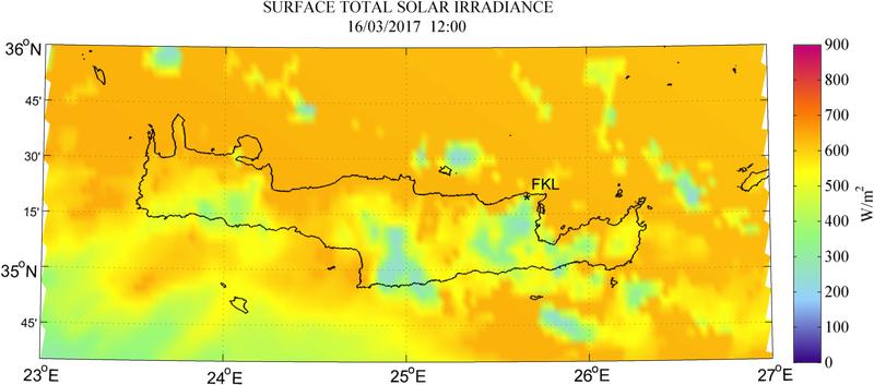 Surface total solar irradiance - 2017-03-16 12:00